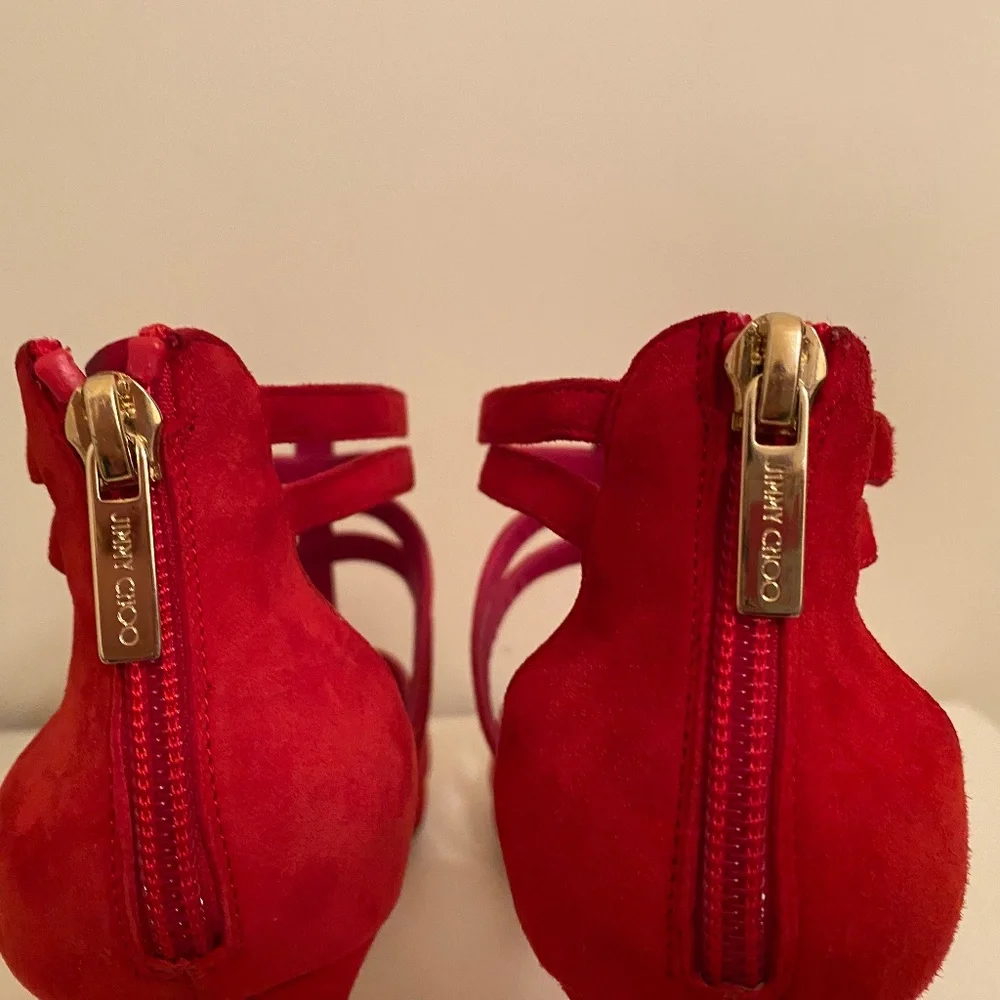 EUC JIMMY CHOO Red Suede Sandals IT 38 Fits like US 7 - Picture 5 of 11